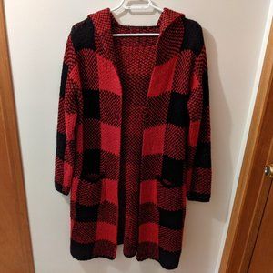 Plaid Hooded Cardigan - S  (oversized)